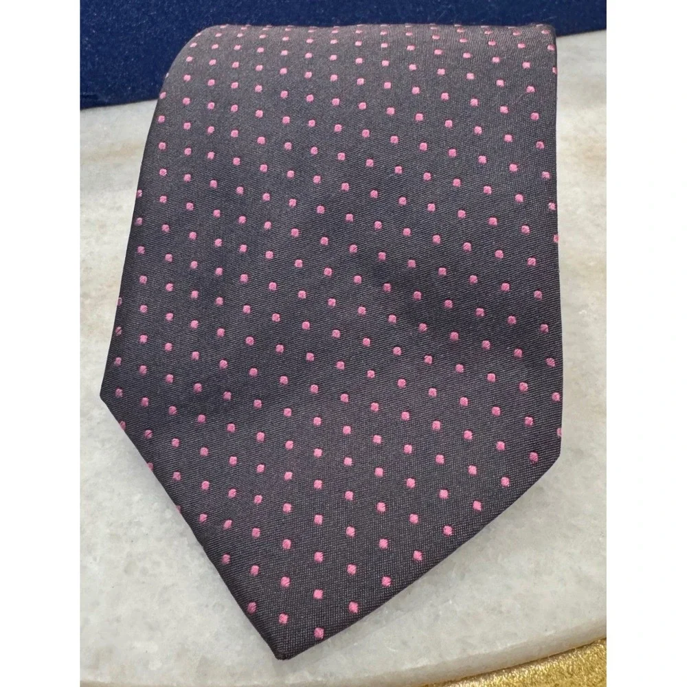 Brooks Brothers Makers Silk Tie‎ Black Pink Micro Dot Hand Made USA Italy Fabric